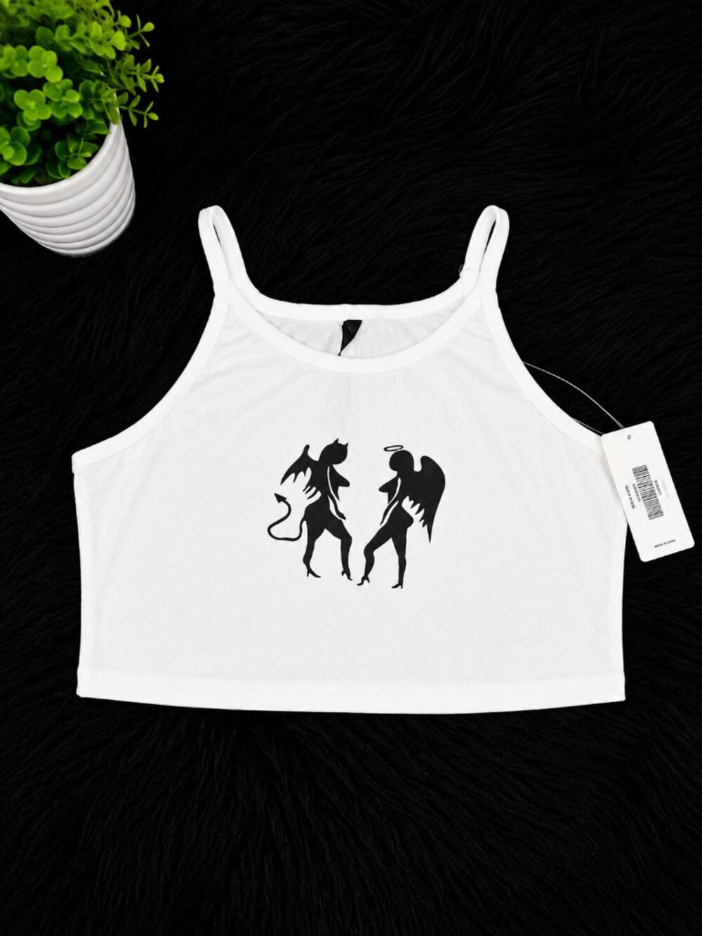 NWT Angel & Devil Graphic Ribbed Crop Tank Top